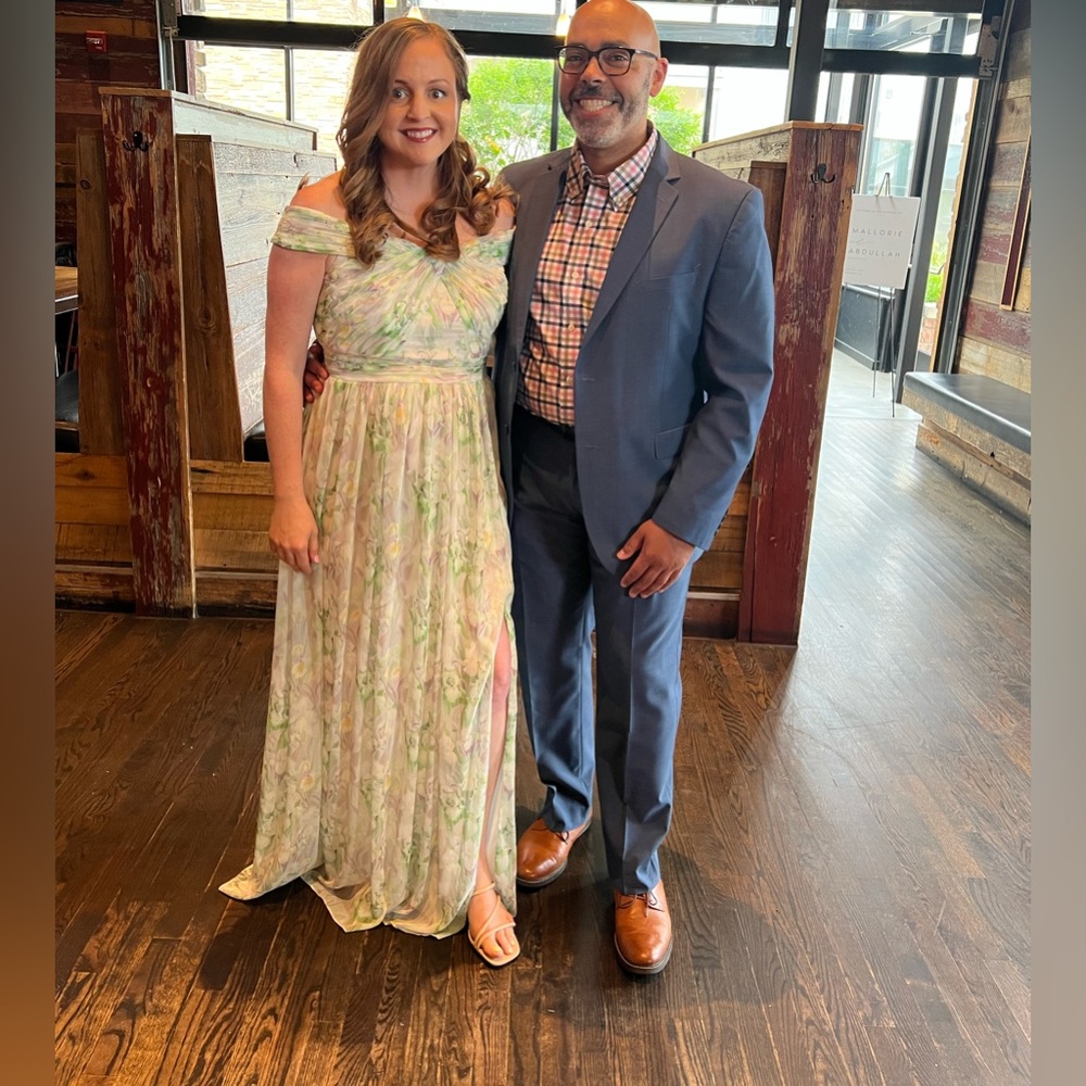 Adrianna papell floral green chiffon off shoulder dress - Picture 4 of 4